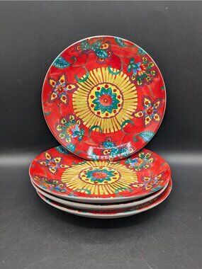 Vintage Pier 1 Imports Villa Set of 4 Salad Dessert Plates Colorful Floral 8"